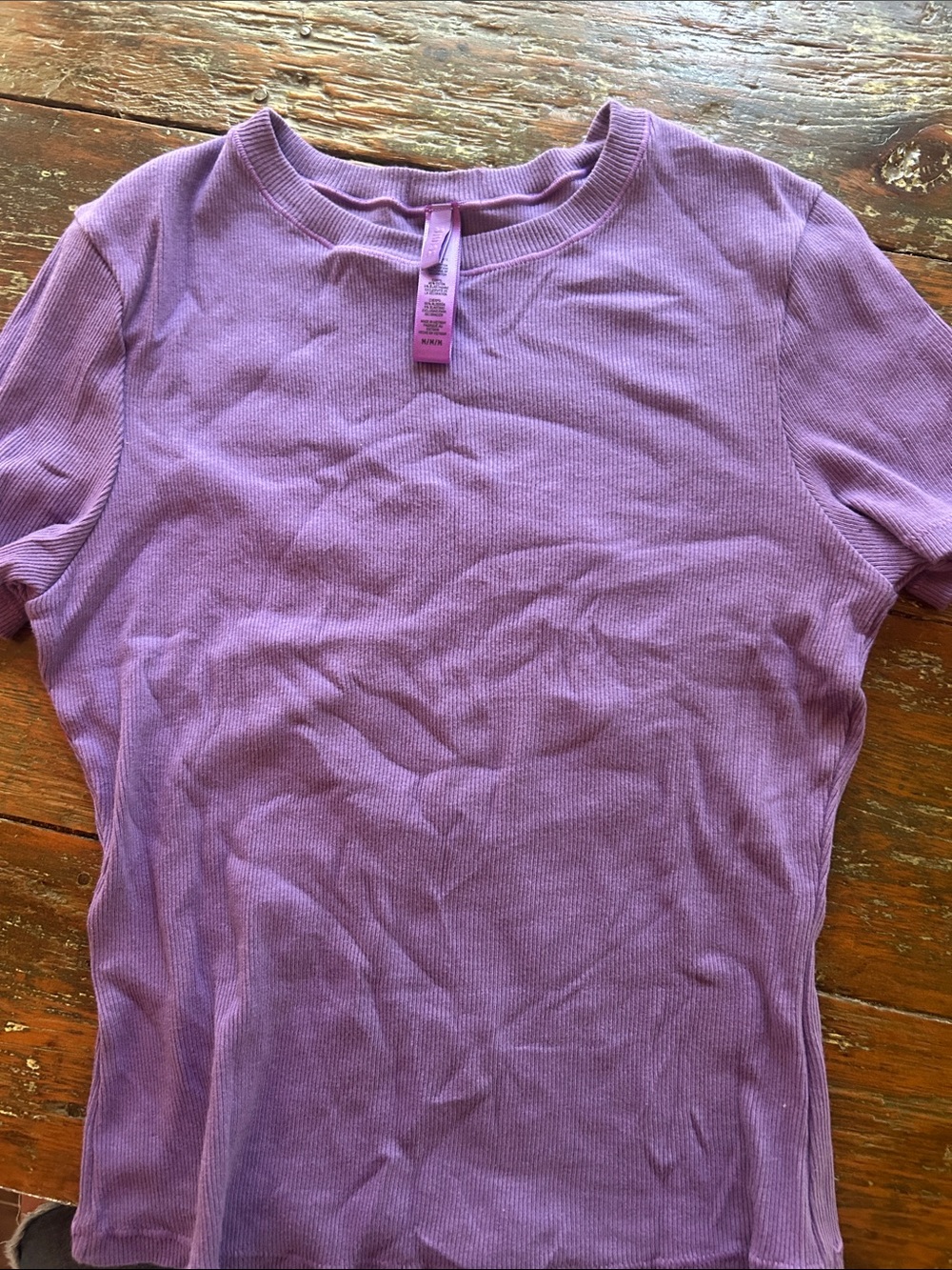 Womens Short-Sleeve Ribbed Top - Purple